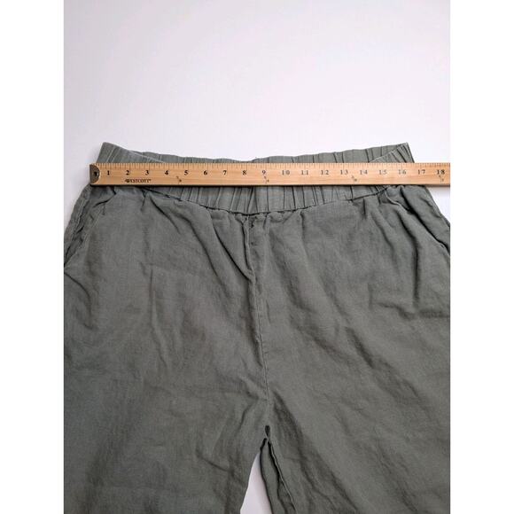 Poetry Linen Balloon Barrel Pants Green Size 14 Cropped Lagenlook Boho - Picture 7 of 11